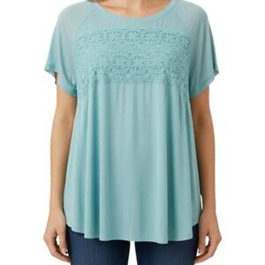 NWT World Market Women S/M Blue Floral Embroidered Lace Boho Peasant Blouse Flow